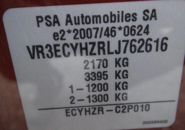 Peugeot Rifter cena 81700 przebieg: 94900, rok produkcji 2020 z Młynary małe 781